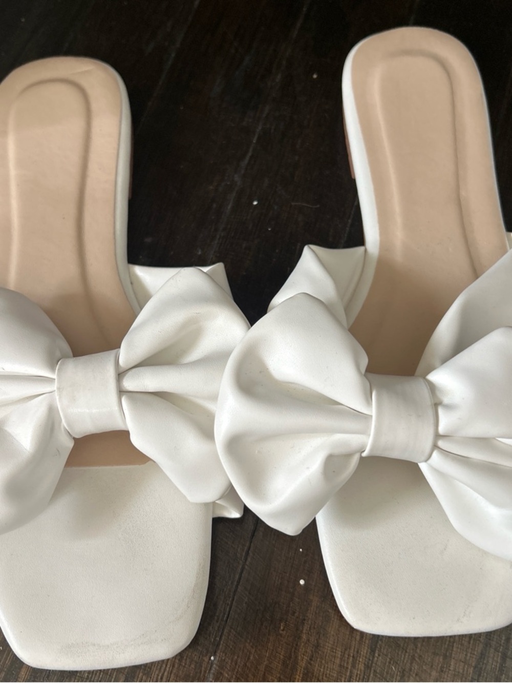 White Bow Slide Sandals
